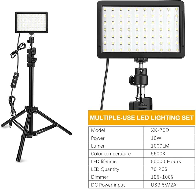 3 Packs 70 LED Video Light with Adjustable Tripod Stand/Color Filters, Obeamiu 5600K USB Studio Lighting Kit for Tablet/Low Angle Shooting, Collection Portrait YouTube Photography - Image 6