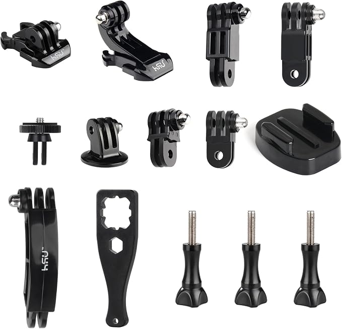 HSU Basic Adapter Grab Bag for GoPro (13pcs) | Including Quick Release Buckle, J-Hook Buckle, 3-Way Pivot Arms, Tripod Mount, Curved Extension Arm and Thumbscrews by HSU