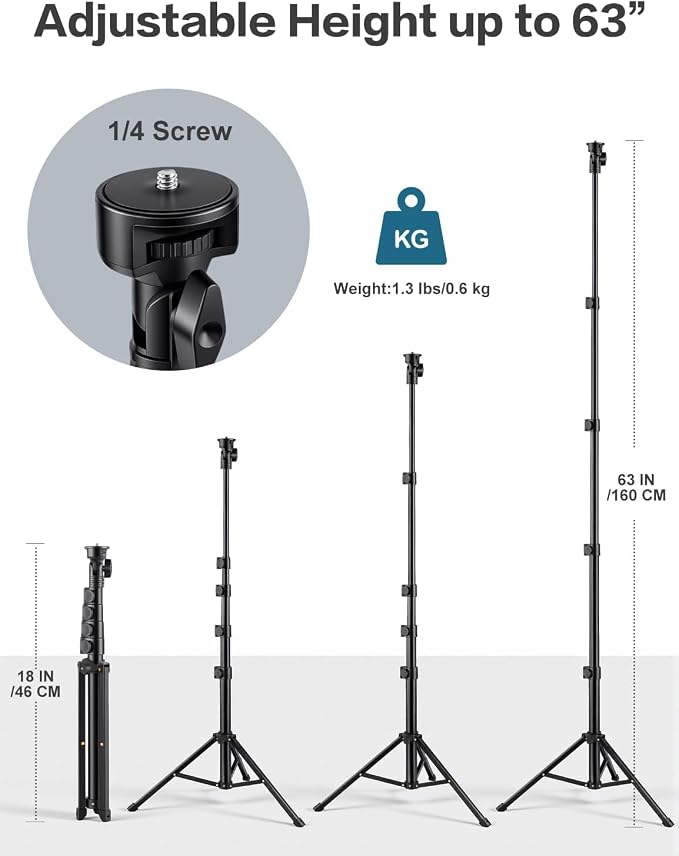 63" Phone Tripod with Remote, Phone Stand Tripod for iPhone | Extendable Cell Phone Tripod for Video Recording; Sturdy Metal Adjustable Tripod Stand for iPhone Android Camera & Ring Light - Image 2