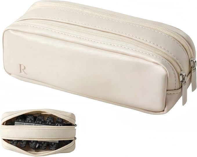 Portable Daily Contact Lens Case Organizer, Traveling Contact Cases Bag with Clearly Labeled R & L, Water-Resistant Disposable Contact Lens Dispenser, Storage up to 60 lenses(Beige) by Unknown