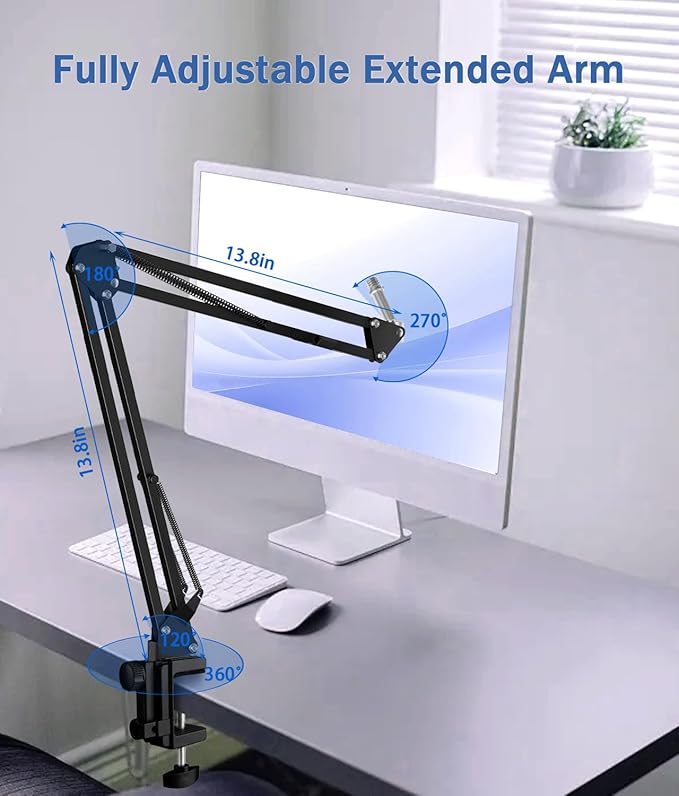 Versatile Boom Arm Stand for Desk, Adjustable Microphone Stand Kit | With Pop Filter, Shock Mount, Microphone Clip, Cable Ties, Table clamp to allow for horizontal and vertical fixing - Image 5