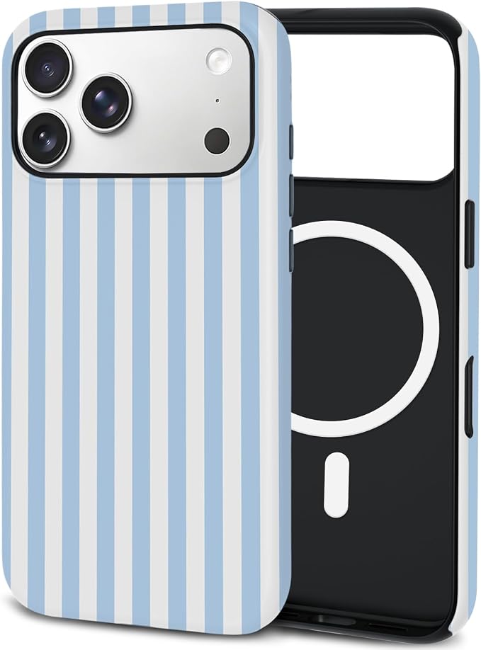 TPU Phone Case for iPhone 17 Pro, MagSafe Wireless Charging Compatible, Shockproof Slim Fit Protective Cover with Anti-Yellowing & Raised Camera Protection (Blue Stripe, iPhone 17 Pro(6.3")) by Unknown