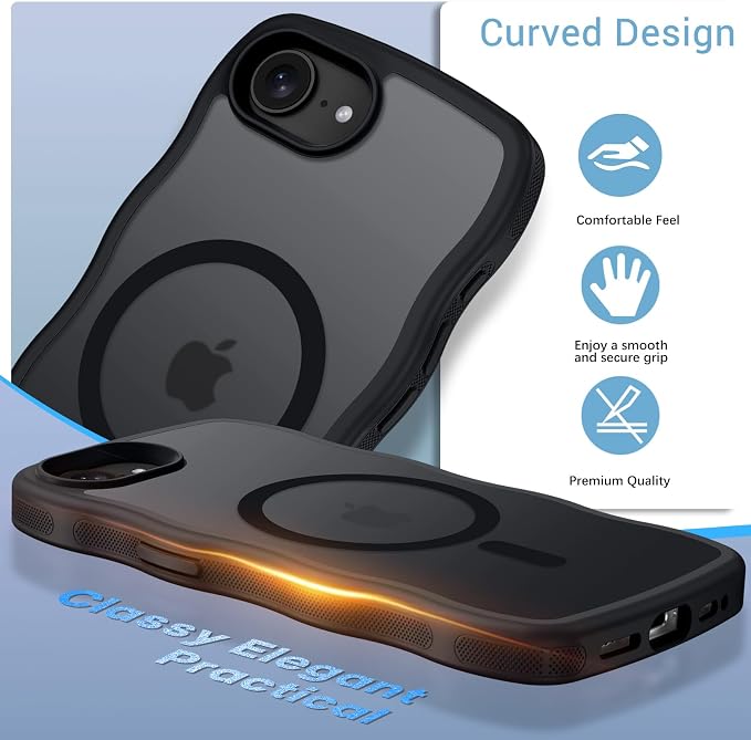 BENTOBEN Magnetic for iPhone 17e Case,Cute Wavy Frame [Compatible with MagSafe] Translucent Matte Anti-Slip TPU Bumper Women Girls Boys Men Thin Shockproof Drop Protective Cover for iPhone 17e,Black - Image 5