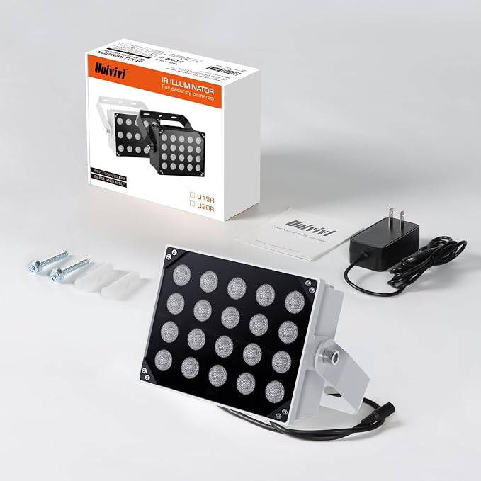 Univivi 20-LEDs IR Illuminator 850nm IR Light for Security Camera, White | Long Range IR Illuminators for Night Vision, 90 Degree Wide Angle Infrared Flood Light, IP67 Waterproof for Outdoor&Indoor - Image 5