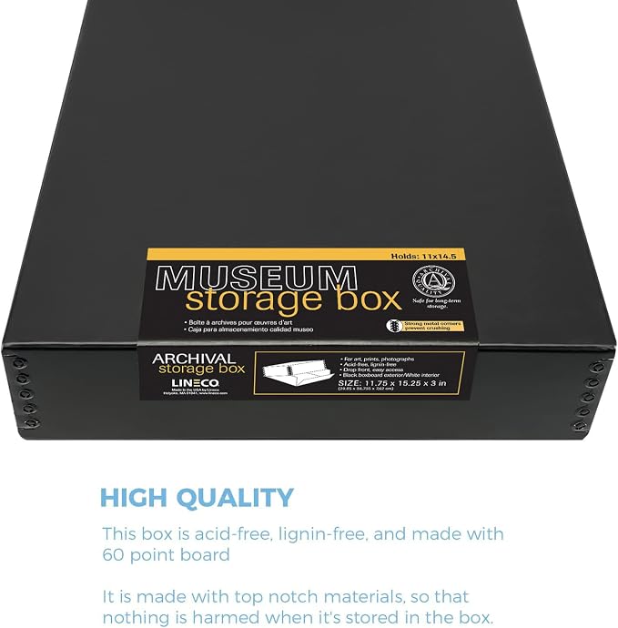 Lineco Drop Front Archival Storage Box, 11.75x15.25x3 in, Black, 2 Pack | Acid-Free with Metal Edge, Preserves Picture Longevity, Organize Photos, Newspapers, Prints, Documents, Crafts, DIY - Image 4