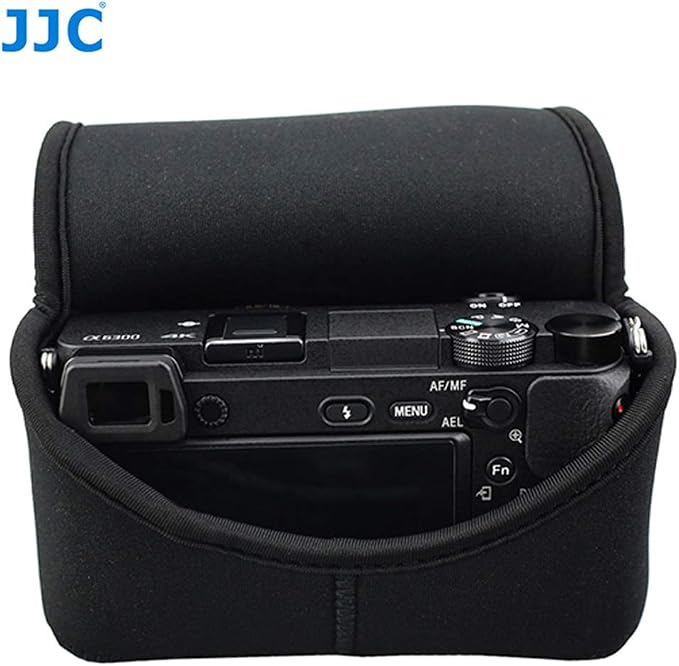 JJC Black Ultra Light Neoprene Camera Case for Sony a6600 a6500 a6400 a6300 a6100 a6000 a5100 w/55-210mm Lens, Pouch Bag for Fujifilm Fuji X-T30 X-T20 X-T10 W/ 55-200mm Lens, Elastic, Water Resistant - Image 5