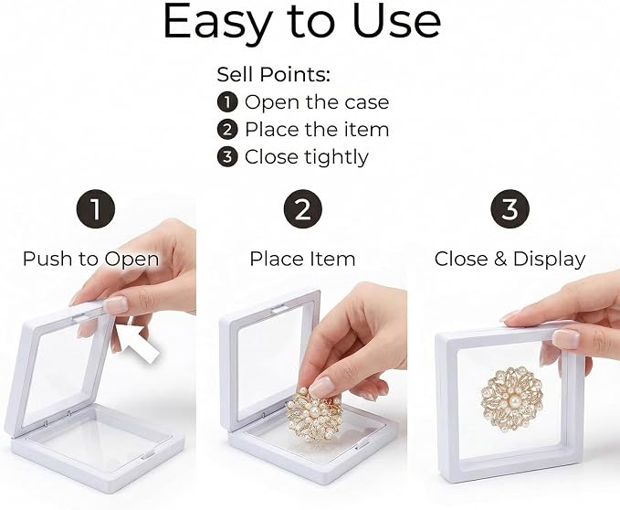 6 Pack 3D Floating Jewelry Display Case, Transparent Floating Jewelry Box for Necklaces Earrings Rings, Clear Gift Display Frame Storage Box (White 3.5x3.5 in) - Image 3