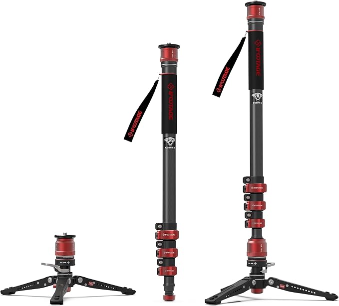 IFOOTAGE 71”Carbon Fiber Monopod with Feet Cobra 3 Monopod C180F-P | with Pedal Base Tripod CB3 Base-P Low Profile,for Sony,Nikon,DSLR,Max.Payload 17.64lb/8KG by IFOOTAGE