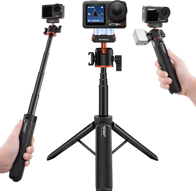 REYGEAK 21" Camera Tripod 360° Ball Head for DJI Osmo 360 Action 5 pro/4/3 | 21.6" extendable selfie stick for vlogs, with cold shoe, magnetic and quick release design, for DJI Osmo 360 Action 5 pro/4/3 by REYGEAK