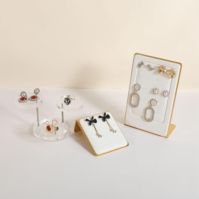 Velvet earring display stands for selling, White earring holder, Gold Jewelry studs organizer【White】 - Image 2