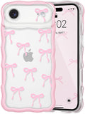 QLTYPRI for iPhone Air Pink Bow Case, Clear Cute Pink Ribbon Bow Phone Case Curly Wavy Aesthetic Phone Cover, Soft Slim Transparent TPU Shockproof Protective Cover for Women Girls - Ribbon Bow by QLTYPRI