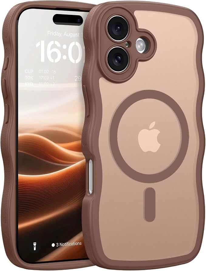 BENTOBEN Magnetic for iPhone 16 Case, Cute Wavy [Full Camera Protection][Compatible with MagSafe] Matte Anti-Slip Bumper Women Girls Boys Protective Cover for iPhone 16 6.1", Desert Titanium by BENTOBEN