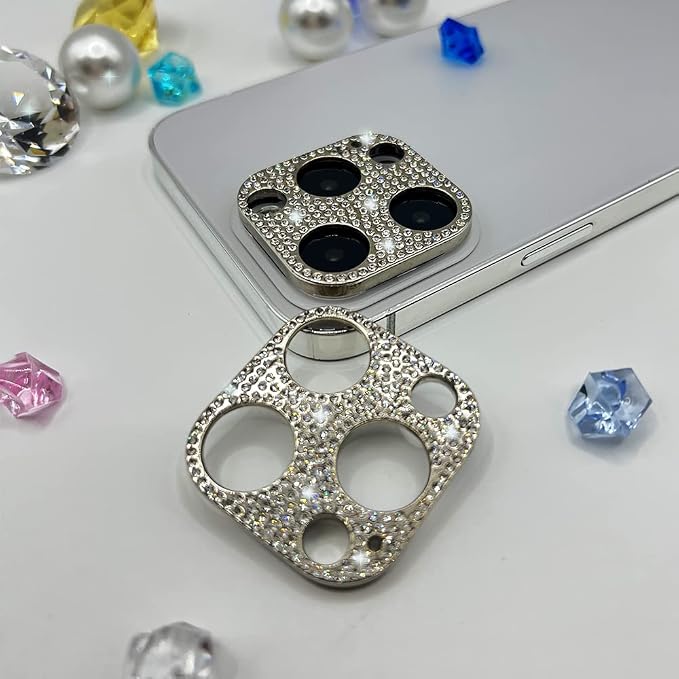 2 Pack Glitter Camera Lens Cover Protector Compatible with iPhone 13 Pro/iPhone 13 Pro Max Metal Bling Diamond Camera Lens Cover Sticker Protector (Silver) by GSRYPC