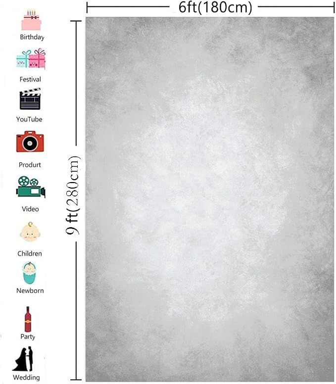 6x9ft Grey Portrait Photography Backdrops Solid Texture Abstract Photo Background for Photoshoot - Image 3
