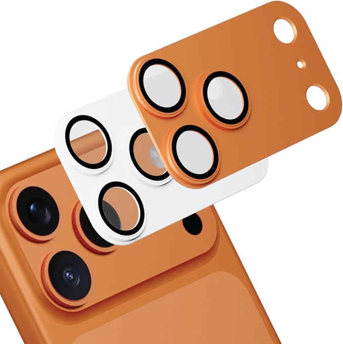 for iPhone 17 Pro Camera Lens Protector, 2 Pack | Aerospace-Grade Aluminium | Full Protective Cover | Anti-Glare Sapphire Glass | Colour-Matched Finish White & Cosmic Orange by MCraftsman