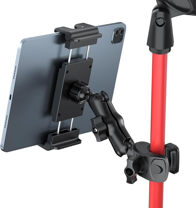 PLDHPRO Tablet Holder for Mic Stand 360° Swivel iPad Music Stand Mount for Microphone with Clamp, Musicians Stage Portable Stands Guitar Tripod Accessories Compatible 5.5-14.6'' Devices by Pldhpro