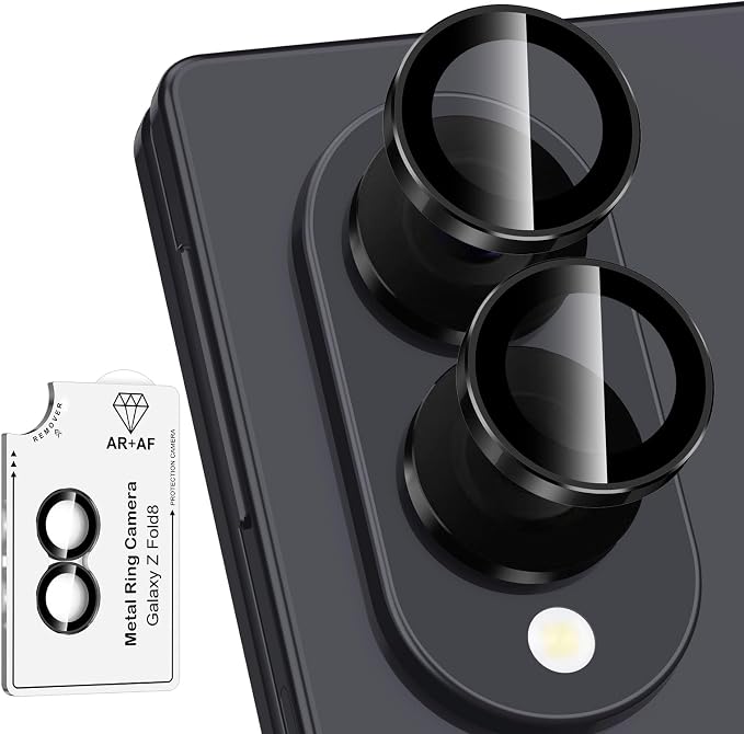for Samsung Galaxy Z Fold 8 Camera Lens Protector, Individual Metal Ring Tempered Glass Lens Cover, [Strong Adsorption] Scratch Resistant Ultra-Thin HD Clear Lens Cover, 1 Set-Black Ring by Btscase