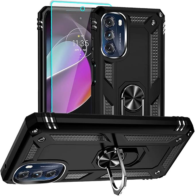 for Moto G 5G 2022 Case, Motorola Moto G 5G Case with HD Screen Protector, [Military Grade 16ft. Drop Tested] Ring Shockproof Protective Phone Case for Motorola G 5G 2022,Black by Aozuoton