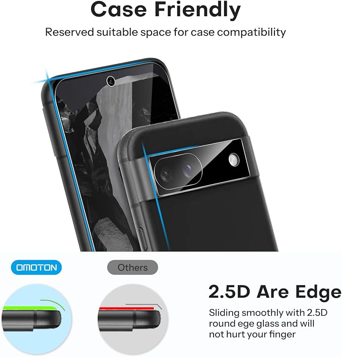OMOTON 3+2 Pack for Google Pixel 8a Screen Protector 6.1 inch | 3 Pack Tempered Glass Screen Protector & 2 Pack Camera Lens Protector with Alignment Framework, Case Friendly - Image 6
