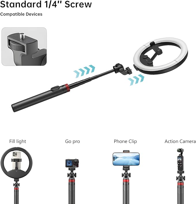 10''Selfie Ring Light with 64''Tripod Stand,Rechargeable Ring Light with Phone Holder and Remote Control,Adjustable Color Temperature and Brightness,5000mAh Battery,Live Streaming,Makeup,Travel,Gaming - Image 3