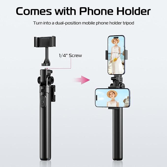 ULANZI MT-70 Extendable Tripod, 63" Selfie Stick Vlog Stand w 2 Phone Clips | 360° Rotate, Two Clips as Teleprompter, Cold Shoe, Camera Holder Extendable Tripod for iPhone Pocket 4 Luna Nano - Image 2