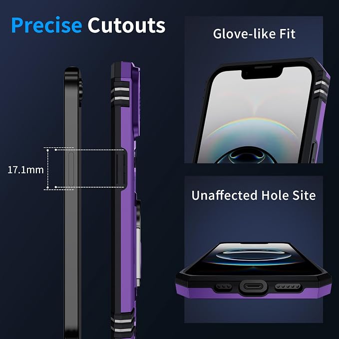 for iPhone 17e Case & iPhone 16e Case with 2X HD Screen Protector & Slide Camera Cover & Rotated Ring Kickstand, Rugged Heavy Duty Protective Phone Case for iPhone 17e/16e 6.1 inch, Purple - Image 7