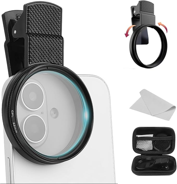 52mm Clip-on CPL Phone Camera Filter Kit, Circular Polarizer Filter, CPL Polarizer Phone Camera Lens Filter for iPhone Samsung/Android Smartphones by Unknown
