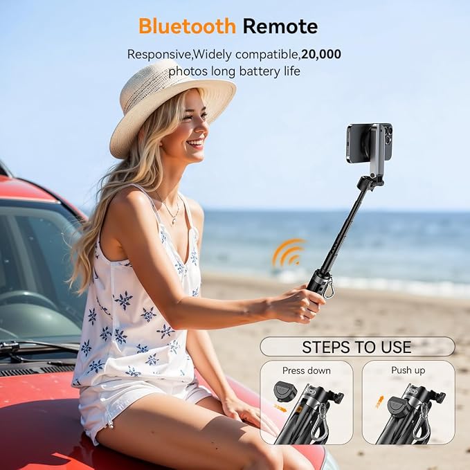 Magnetic Small Selfie Stick for iPhone,4 in 1 Multifunctional Portable Selfie Sticks Retractable Cell Phone Travel Tripod with Remote Control, Mini Phone Tripod for iPhone 17/16/15/14/13/12 Series - Image 5