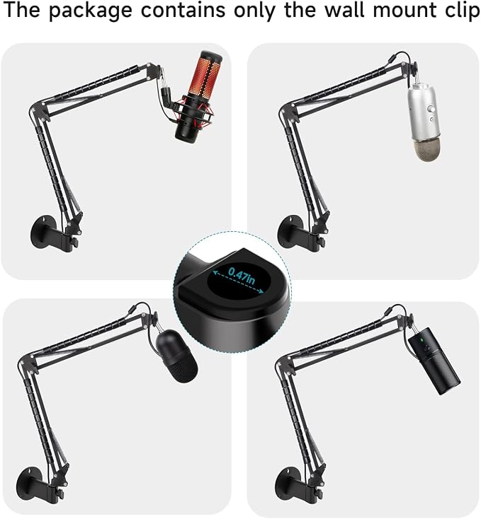 YOUSHARES Wall Mount Boom Arm - Microphone Holder for Stand, Vertical Surface Mount and Freely Swiveling Metal Clip Suitable for Saving Desk Space, Mic Stand Accessories - Image 2