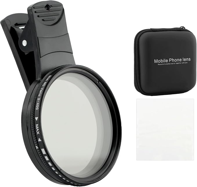 52MM Variable ND2-ND400 Filter, Clip-on Phone Lens ND Filter Kit Multi-Coated Adjustable Neutral Density Filter Compatible with iPhoneSamsung/Android Smartphones(Color:Black) - Image 9