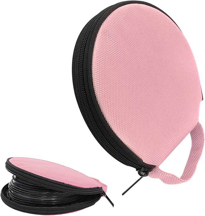 Car CD Case, 20 Capacity Oxford Cloth CD Protective Holder with Transparent Film Divider, Waterproof Portable Round Disc Case with Reinforced Handle, Universal DVD Organizer Wallet (Pink) by Unknown