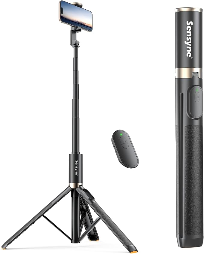 Sensyne 63" Selfie Stick Tripod, Extendable Phone Tripod with Wireless Remote Compatible with Cell Phones for Selfies, Photography,Video, Live Stream by sensyne