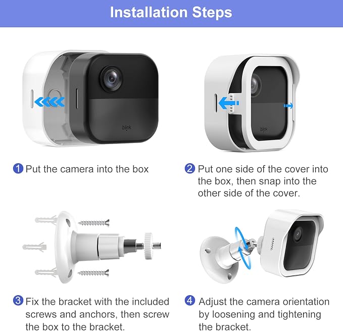 4 Pack Blink Outdoor Wall Mount for Outdoor 4/2K+, Blink Sync Module Mount | Weatherproof Protective Housing, 360° Adjustable Mounting with Sync Module Mount, Perfect View Angle for Blink System，White - Image 8