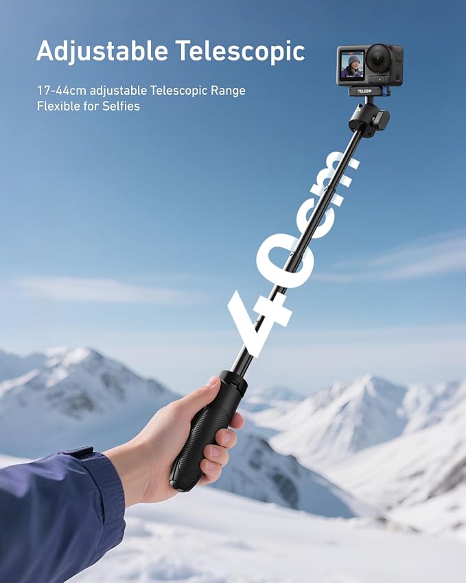 TELESIN 40cm/15.7in Mini Selfie Stick Tripod for DJI Osmo Action 5 Pro/4/3 | Magnetic Quick Release, Anti-Slip Handle Grip, 360° Ball Head, Portable Vlog Extended Pole for DJI Action Camera Accessories - Image 5