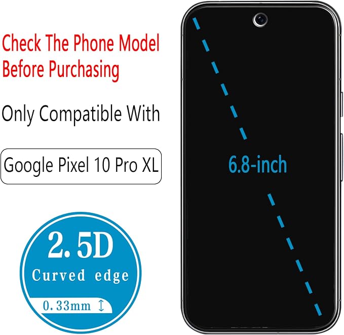 Privacy Screen Protector for Google Pixel 10 Pro XL Tempered Glass | with Camera Lens Protector, Anti Spy, Fingerprint ID Compatible, Anti Scratch, 2+2 Pack - Image 2