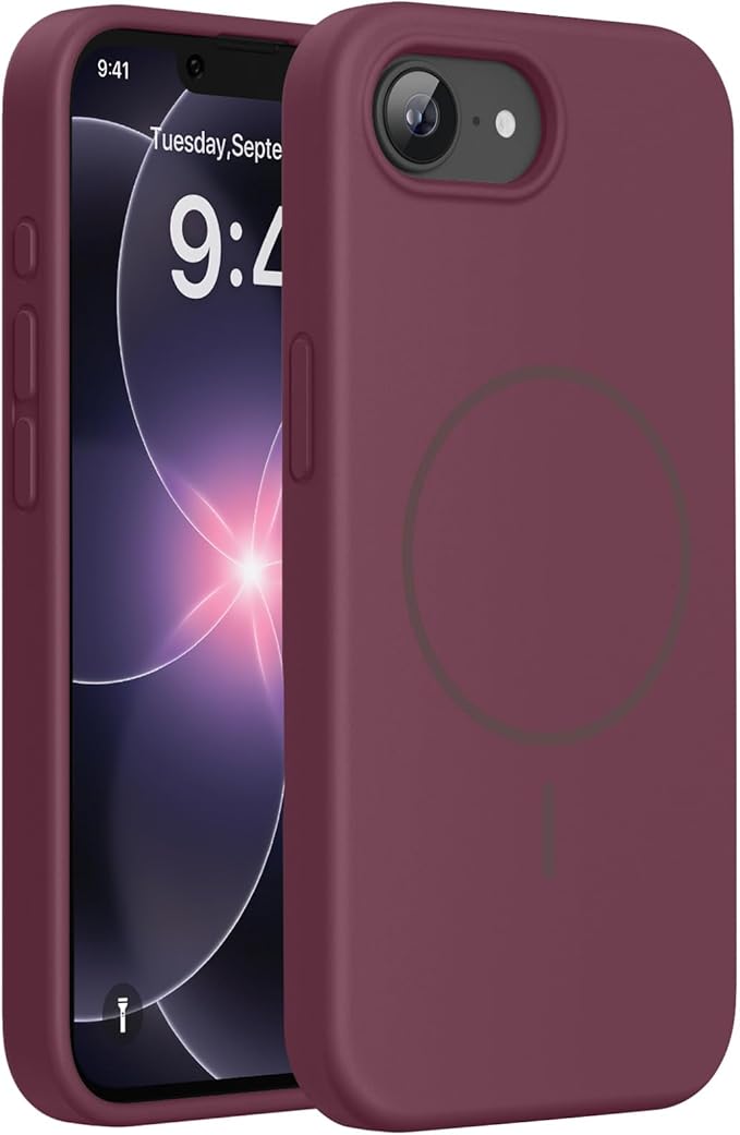 miracase Magnetic for iPhone 17e Case & iPhone 16e Case, [Soft Anti-Scratch Microfiber Lining], Compatible with MagSafe, Silicone Shockproof Protection Phone Case for iPhone 17e/16e, Wine Red by Miracase