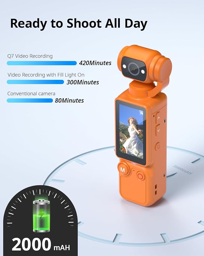 Vlogging Camera, Mini Camcorder, Portable Handheld Video Camera | Mini camcorder with 180° rotating lens, 7-hour battery, 32GB card, one-button recording for travel and daily moments - Image 4