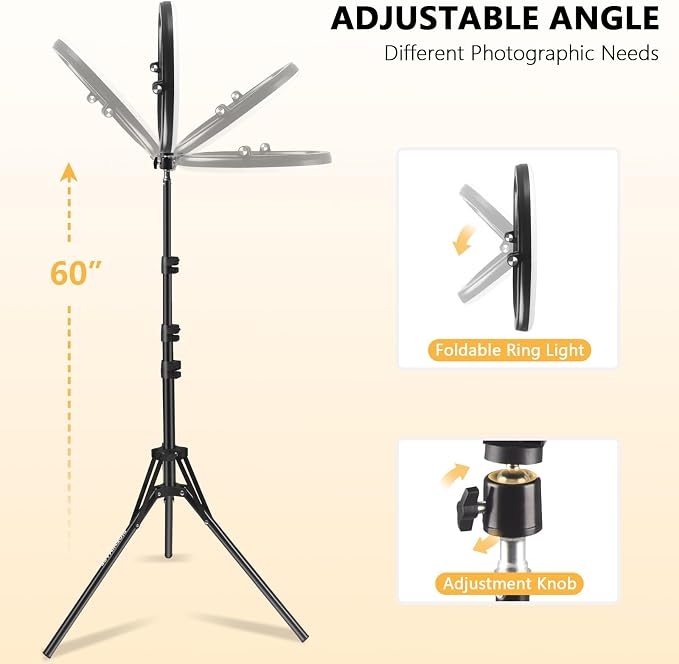 12" Selfie Ring Light with 59" Tripod Stand and Phone Holder | Dimmable LED Circle Lights Phone Ring Light Tripod for Photography, Video Recording, Live Stream, Makeup - Image 2