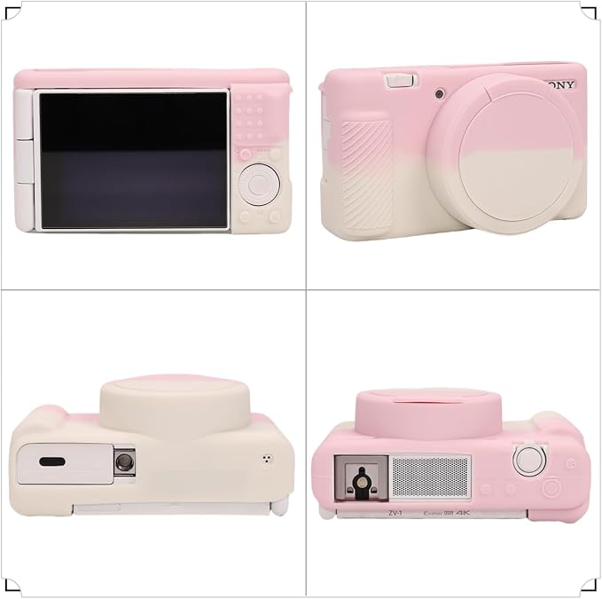 Camera Case for Sony ZV1 Digital Camera.ZV-1 Accessories | Soft Silicone Protective Case Removable Lens Cover,Comes with 2 Screen Protectors and 1 Wrist Strap.(Pink-White) - Image 3