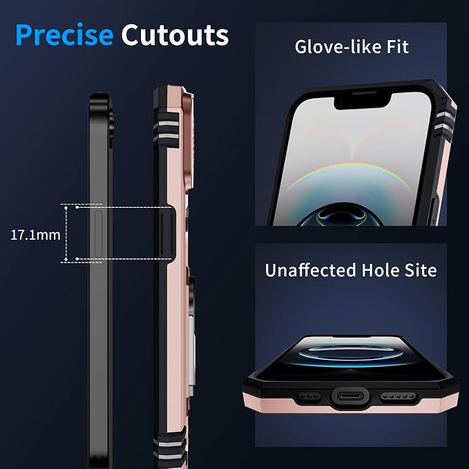 for iPhone 17e Case & iPhone 16e Case with 2X HD Screen Protector & Slide Camera Cover & Rotated Ring Kickstand, Rugged Heavy Duty Protective Phone Case for iPhone 17e/16e 6.1", Rose Gold - Image 7