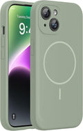 miracase Magnetic for iPhone 14 Plus Case, [Soft Anti-Scratch Microfiber Lining], Compatible with MagSafe, Silicone Shockproof Protection Phone Case for iPhone 14 Plus,Patina Green by Miracase