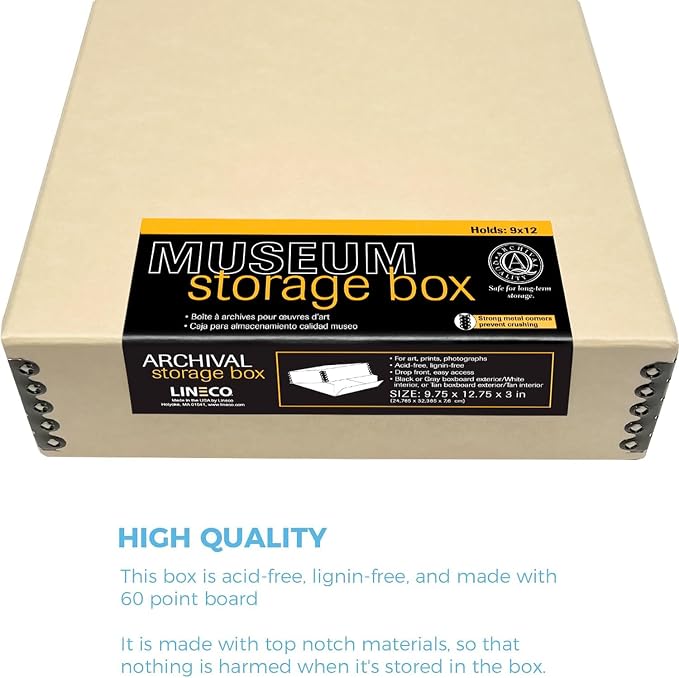 Lineco Museum Archival Storage Box, Drop Front, 9.75x12.75x3 in, Tan | Acid-Free with Metal Edge, Preserves Picture Longevity, Organize Photos, Newspapers, Prints, Documents, Crafts, DIY - Image 5