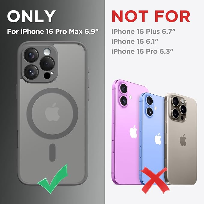 CAPRARO for iPhone 16 Pro Max Case, Compatible with MagSafe | Upgraded [Full Camera Protection] Protective Translucent Matte Women Girl Magnetic Phone Case Cover, Deep Grey - Image 2