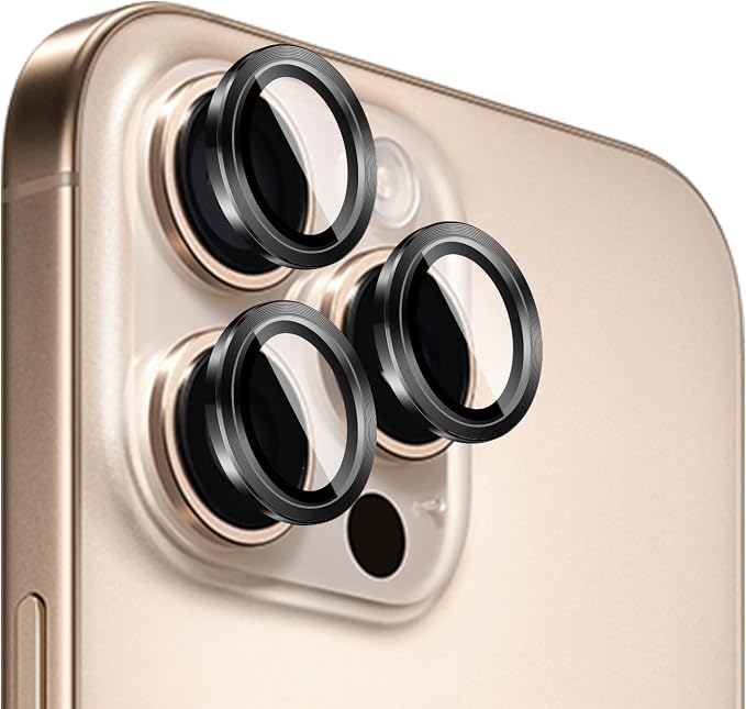 Camera Lens Protector for iPhone 14 Pro/14 Pro Max/15 Pro/15 Pro Max | iPhone 16 Pro/16 Pro Max,Camera Cover,HD Clear,Anti-Scratch Lens Screen Protector Film,Case Friendly,Black Titanium,1 Pack by Unknown