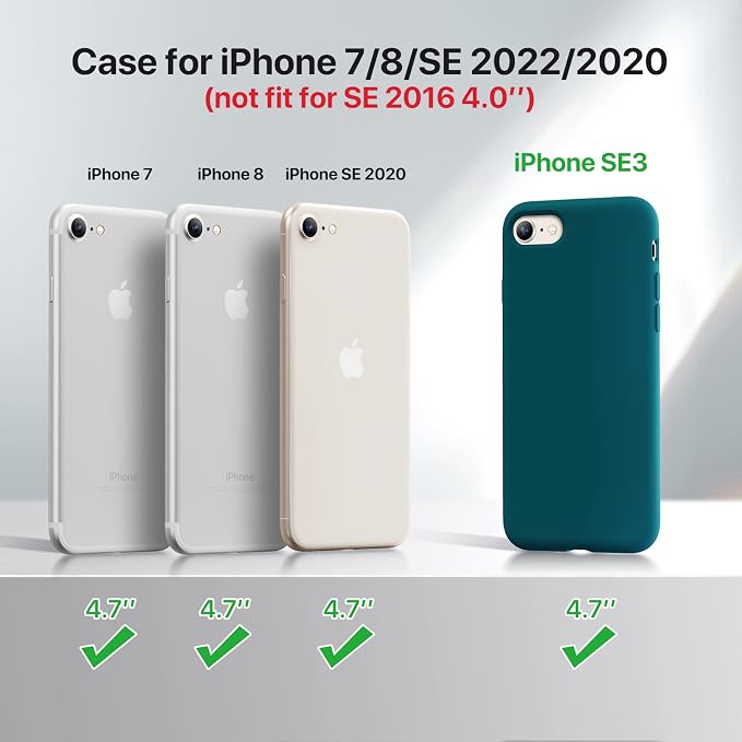 Miracase Silicone for iPhone SE 2022/SE 2020/7/8 Case,Teal | Ultra Slim Cover with Screen Protector, Soft Microfiber Lining, Multi-Color Premium Silicone Shockproof Phone Case - Image 6