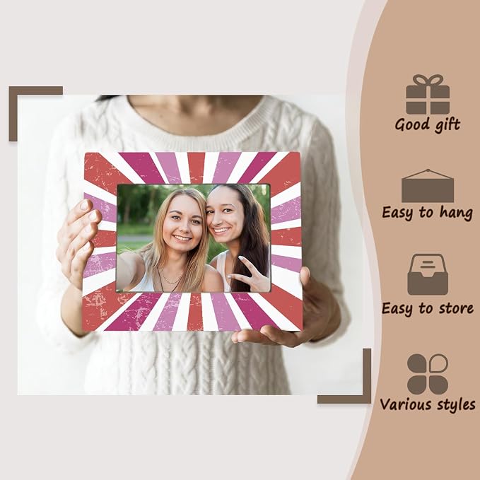 kunlisa Retro Boho Sun Sunburst Picture Frame 4x6, Mid Century Modern Red and Pink Sunshine Sunrise Picture Photo Frame for Home Kids Room Bedroom Living Room Office Tabletop Desk Shelf Decoration - Image 5