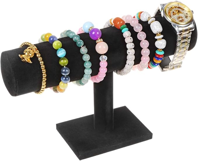 TENINYU Hovering T-Bar Bracelet Necklace Earring Bangle Pendants Anklet Tower Watch Key Jewelry Display Stand Home Organization for Women & Men (Black Velvet) by TENINYU