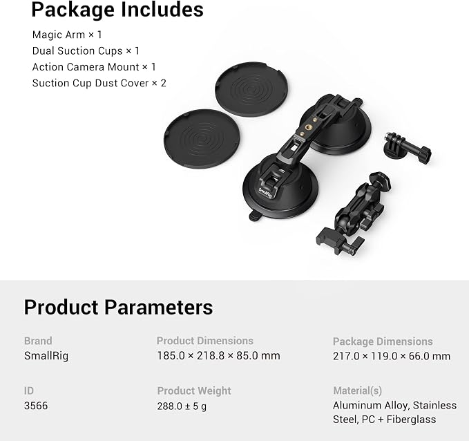 SmallRig Camera Suction Cup Mount for GoPro/for DJI/Action Cameras - 3566 | Strong Suction for Car Window & Windshield Mounting, for GoPro 13/12, for DJI Action 6/5&for Sony DSLR, for Vehicle Shooting - Image 8