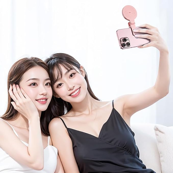 Phone Light, Clip-On Selfie Light with Mirror, Adjusted 3 Lighting Modes, Portable Ring Light for Makeup, Selfie, Video Conference, TikTok, Vlog (Pink) - Image 3
