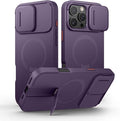 SURITCH for iPhone 16 Pro Max Case with Magnetic Camera Slide Cover and Adjustable Kickstand, Compatible with MagSafe, Shockproof Bumper Case Slim Protective Cover 6.9 Inch, Dark Purple by SURITCH